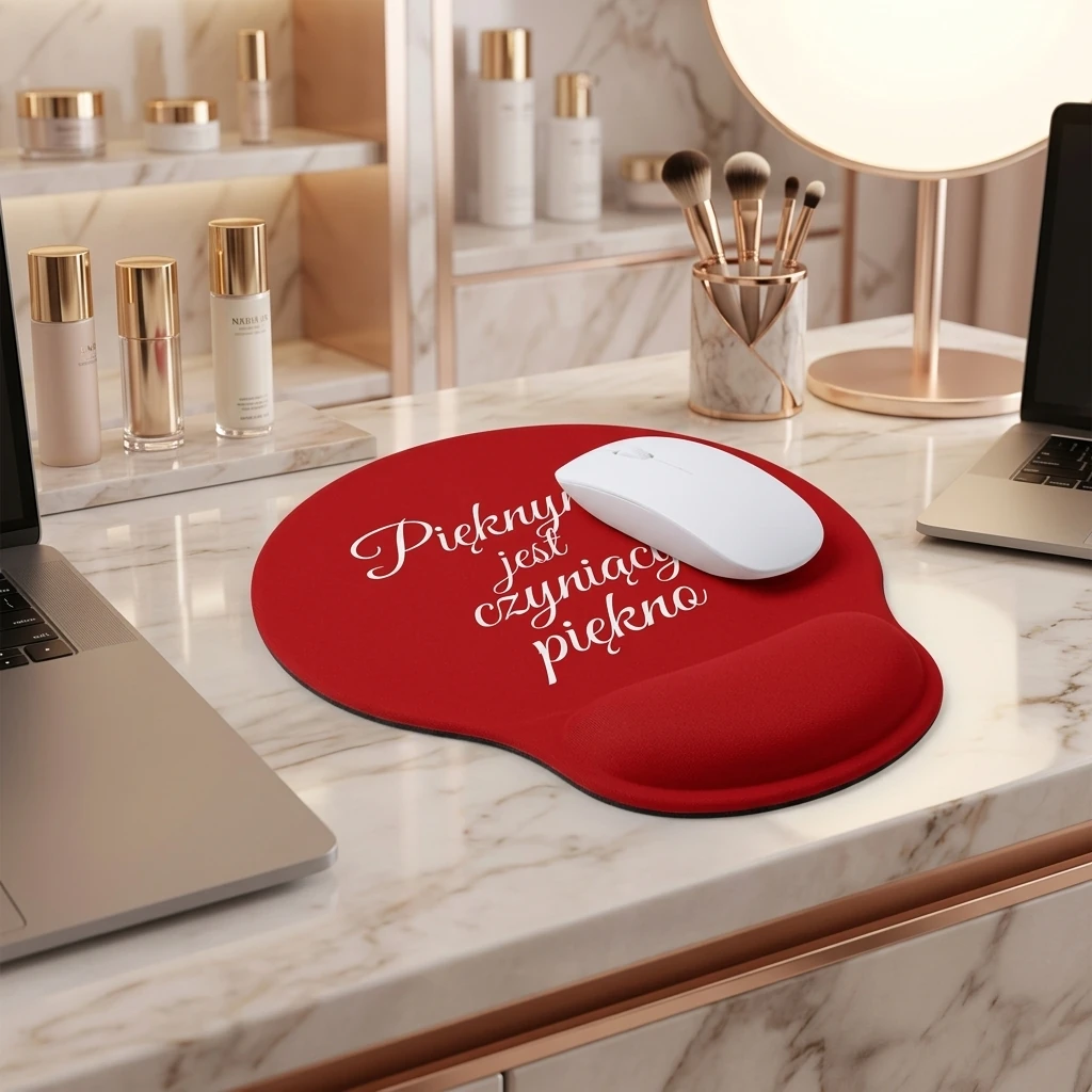 Podkładka pod mysz żelowa czerwona w salonie beauty.